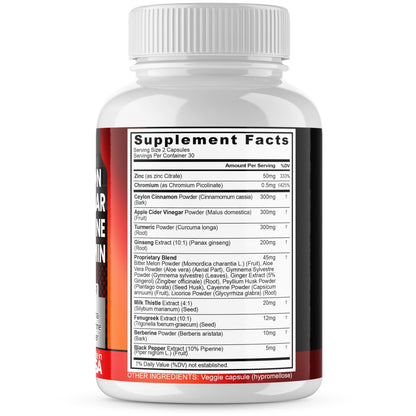 Ceylon Cinnamon, Apple Cider Vinegar, Turmeric - Gluco Health Support - Panax Ginseng, Berberine, Bitter Melon Milk Thistle Fenugreek - dailyvitalstore