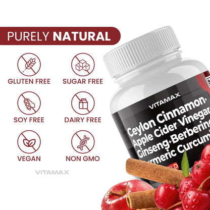 Ceylon Cinnamon, Apple Cider Vinegar, Turmeric - Gluco Health Support - Panax Ginseng, Berberine, Bitter Melon Milk Thistle Fenugreek - dailyvitalstore