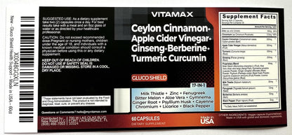 Ceylon Cinnamon, Apple Cider Vinegar, Turmeric - Gluco Health Support - Panax Ginseng, Berberine, Bitter Melon Milk Thistle Fenugreek - dailyvitalstore