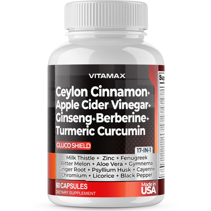 Ceylon Cinnamon, Apple Cider Vinegar, Turmeric - Gluco Health Support - Panax Ginseng, Berberine, Bitter Melon Milk Thistle Fenugreek - dailyvitalstore