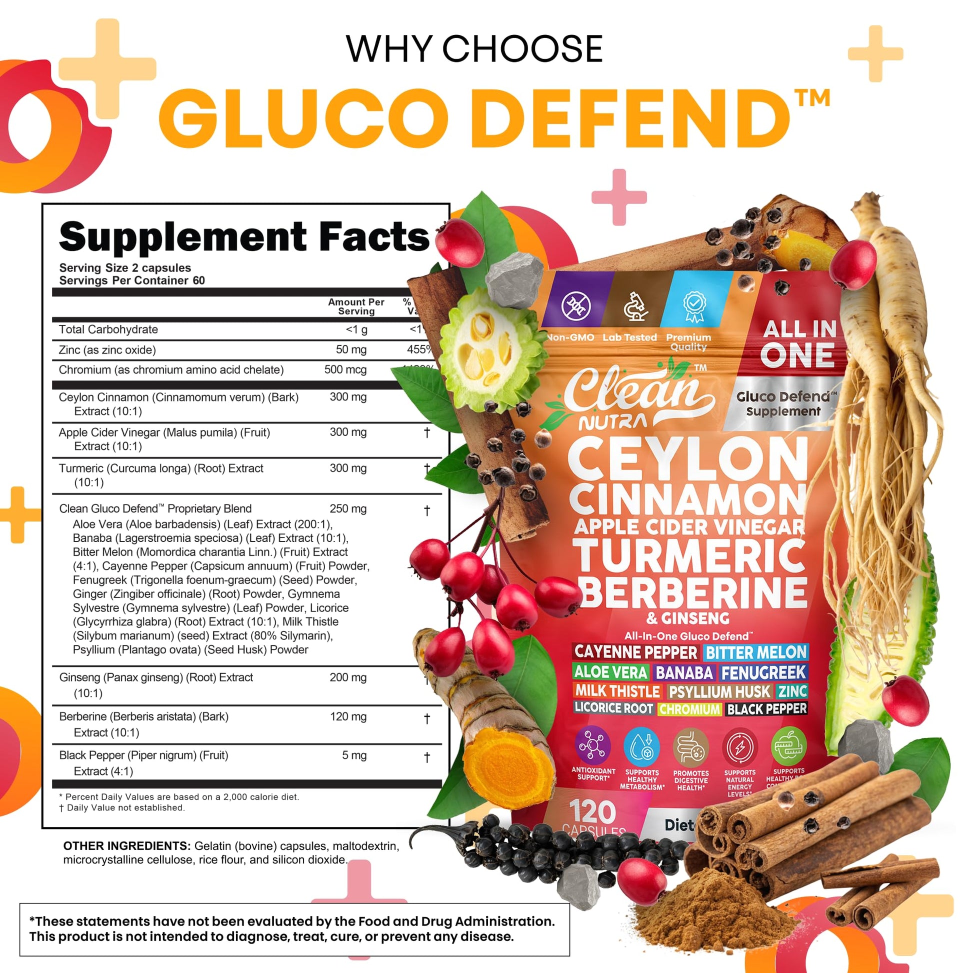 Ceylon Cinnamon Capsules + Apple Cider Vinegar Turmeric Supplement Ginseng Cayenne Pepper Bitter Melon Aloe Vera Fenugreek Milk Thistle Chromium - dailyvitalstore