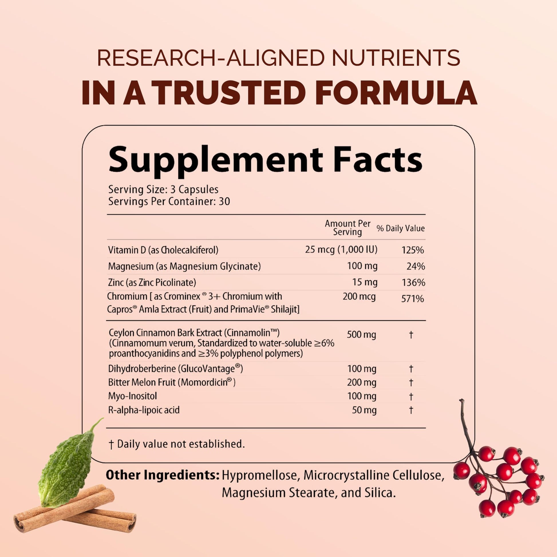 Ceylon Cinnamon (Dihydroberberine) Supplement for Blood Sugar Support with Added Blood Sugar Complex Myo-Inositol Bitter Melon R-ALA VIT. D Chromium Magnesium & Zn– 90 NutriSulin Capsules - dailyvitalstore