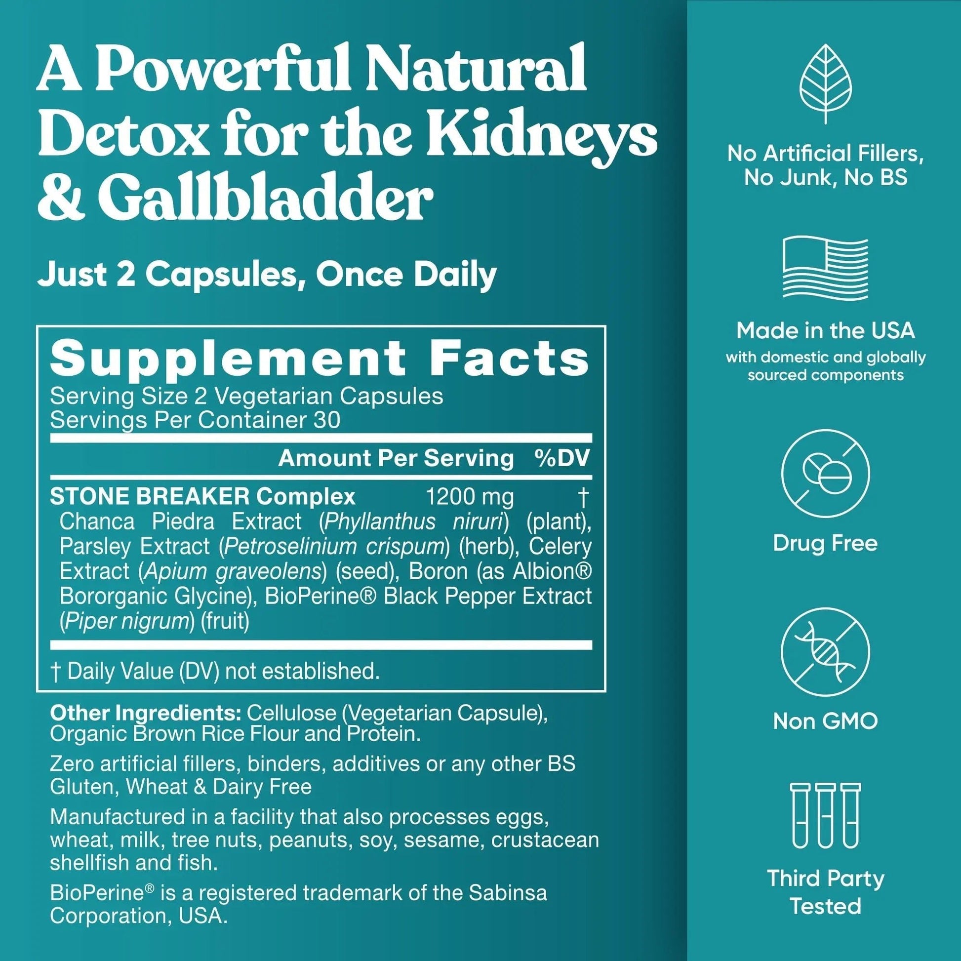 Chanca Piedra Stone Breaker - The Original Stone Breaking Formula with Celery Seed & Parsley - Supports Kidney, Gallbladder & Urinary Tract Cleansing to Help Flush Impurities - 60 Vegetarian Capsules - dailyvitalstore