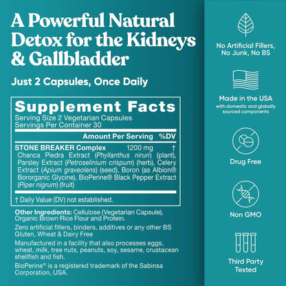 Chanca Piedra Stone Breaker - The Original Stone Breaking Formula with Celery Seed & Parsley - Supports Kidney, Gallbladder & Urinary Tract Cleansing to Help Flush Impurities - 60 Vegetarian Capsules - dailyvitalstore