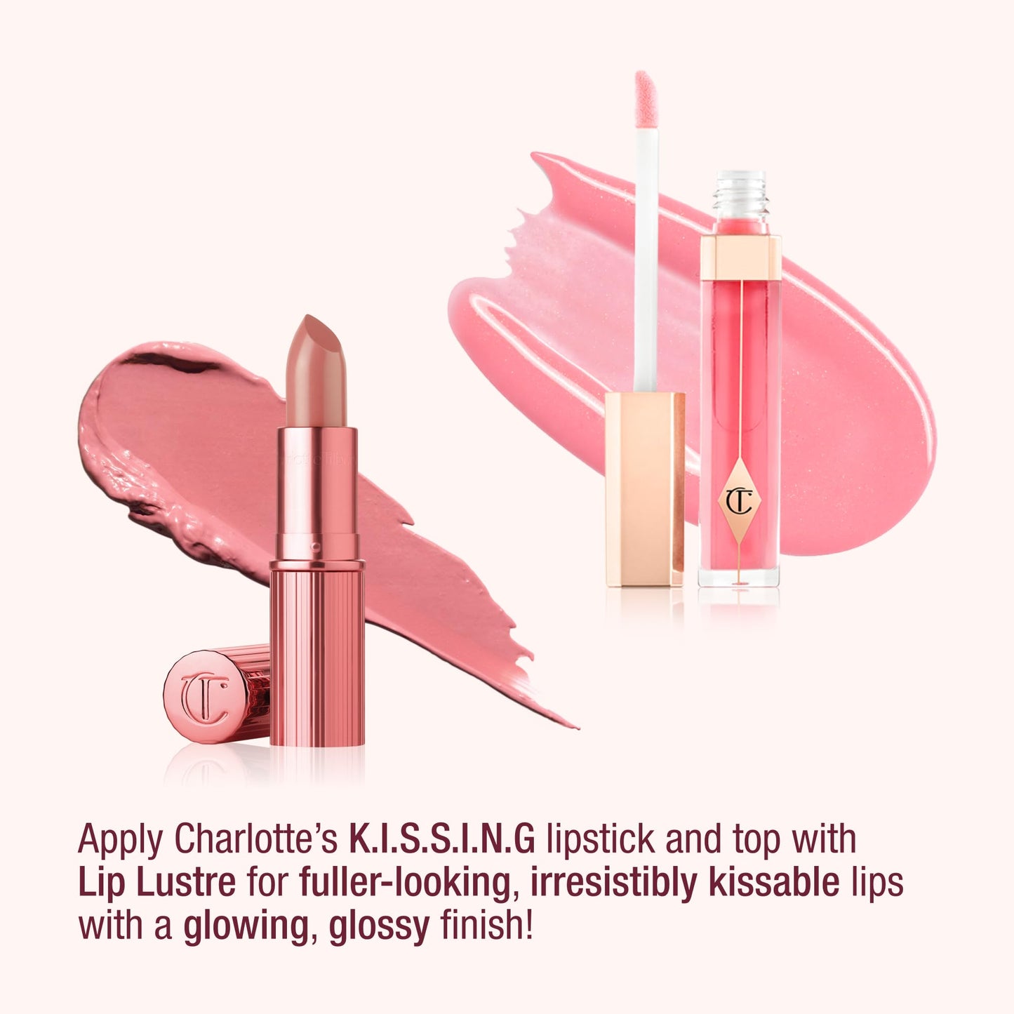 Charlotte Tilbury Icon Baby Lip Duo Kit - Mini K.I.S.S.I.N.G Satin Shimmer Lipstick & Full Size Hall of Fame High Shine Gloss Set - Hydrating Long Lasting Makeup Duo for On-the-Go Glossy Shine - dailyvitalstore