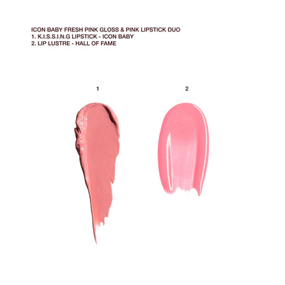 Charlotte Tilbury Icon Baby Lip Duo Kit - Mini K.I.S.S.I.N.G Satin Shimmer Lipstick & Full Size Hall of Fame High Shine Gloss Set - Hydrating Long Lasting Makeup Duo for On-the-Go Glossy Shine - dailyvitalstore