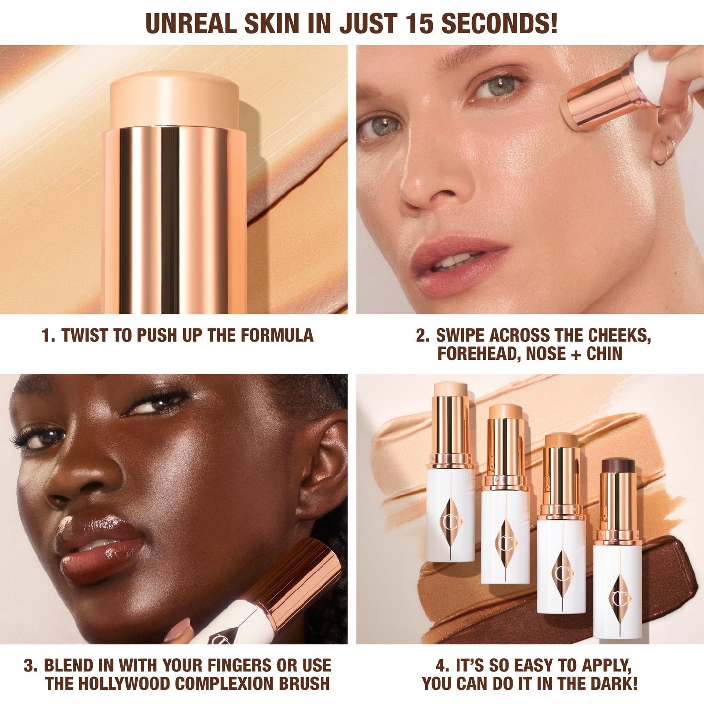 Charlotte Tilbury Unreal Skin Tint & Sheer Glow Hydrating Foundation Stick - Cream Foundation Makeup with Sheer-to-Light Coverage & a Buildable Formula - Blurring, Smoothing & Nourishing - 3 Fair - dailyvitalstore