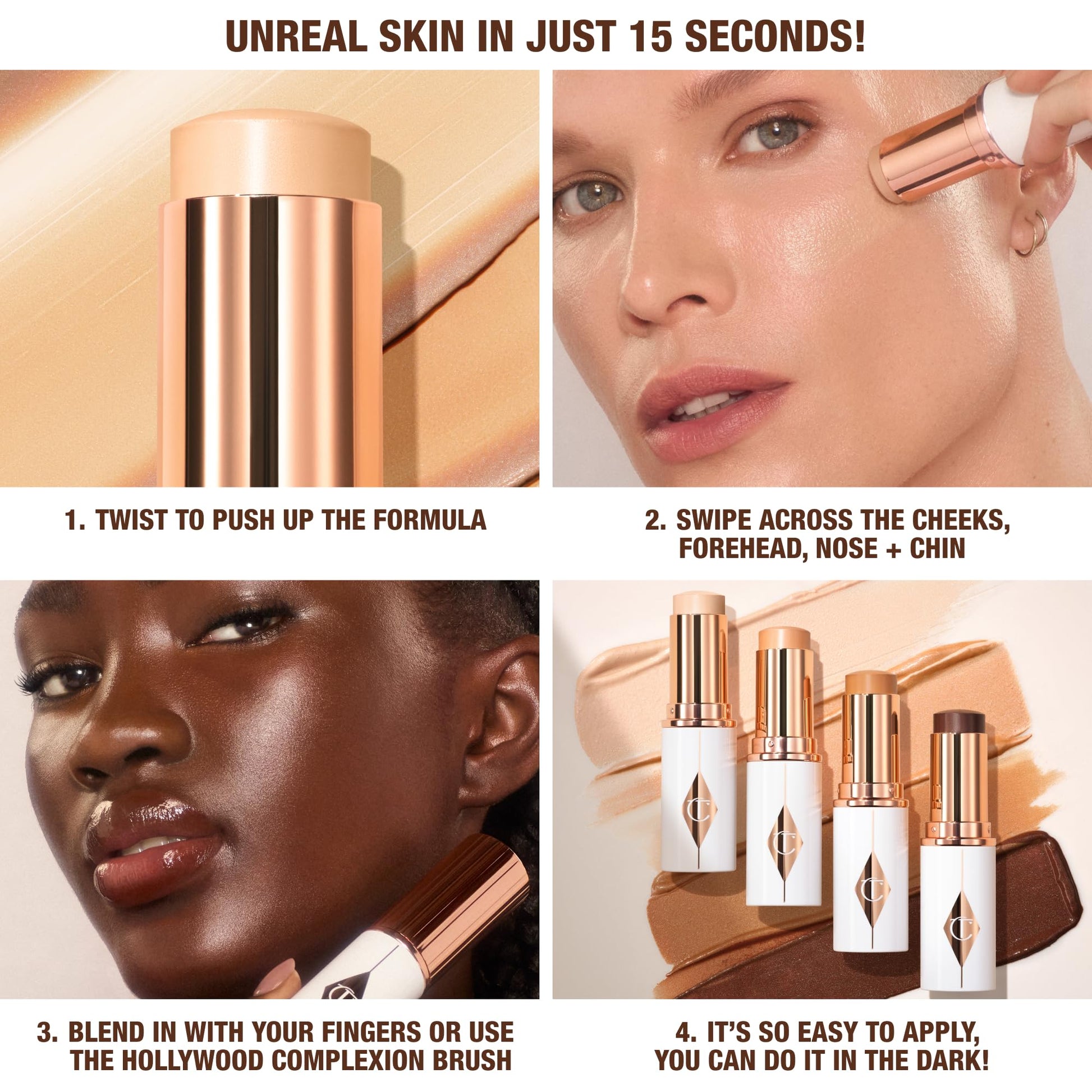 Charlotte Tilbury Unreal Skin Tint & Sheer Glow Hydrating Foundation Stick - Cream Foundation Makeup with Sheer-to-Light Coverage & a Buildable Formula - Blurring, Smoothing & Nourishing - 3 Fair - dailyvitalstore