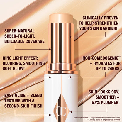 Charlotte Tilbury Unreal Skin Tint & Sheer Glow Hydrating Foundation Stick - Cream Foundation Makeup with Sheer-to-Light Coverage & a Buildable Formula - Blurring, Smoothing & Nourishing - 3 Fair - dailyvitalstore