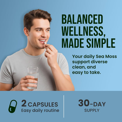 CHARMSVEDA Sea Moss Capsules with Ashwagandha, Bladderwrack & Burdock – Overall Wellness & Immune Support, Support Digestive & Gut Health* – 60 Vegan Capsules - dailyvitalstore