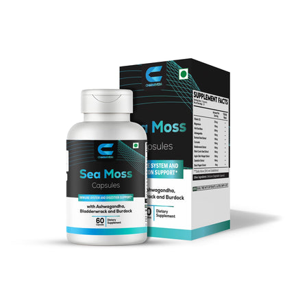 CHARMSVEDA Sea Moss Capsules with Ashwagandha, Bladderwrack & Burdock – Overall Wellness & Immune Support, Support Digestive & Gut Health* – 60 Vegan Capsules - dailyvitalstore