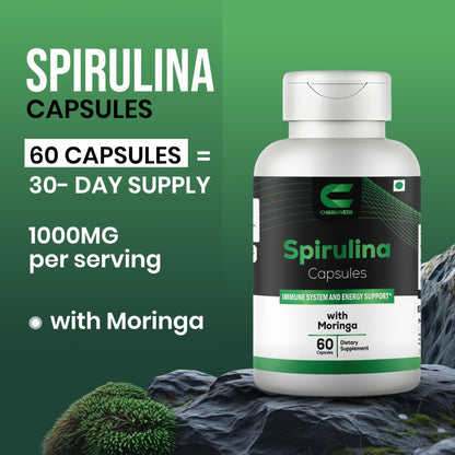 CHARMSVEDA Spirulina Capsules with Moringa – Herbal Immune Support* – 60 Vegan Capsules - dailyvitalstore
