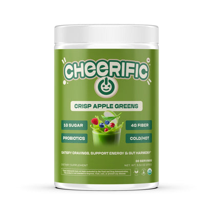 Cheerific Crisp Apple Greens Superfood Powder - 20+ Organic Superfoods + Prebiotic & Probiotics + More - Keto Friendly - Supports Positive Mood, Gut Health - Vegan, Gluten Free, Non-GMO - 30 Day - dailyvitalstore