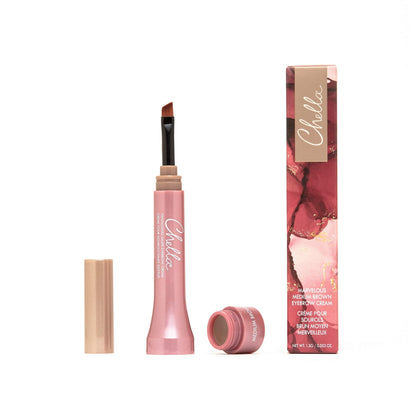 Chella Eyebrow Cream, Marvelous Medium Brown - Vegan, Cruelty Free, Paraben Free, Gluten Free Eyebrow Pomade Makeup - Long Wearing, Velvet Consistency, Water Proof - dailyvitalstore