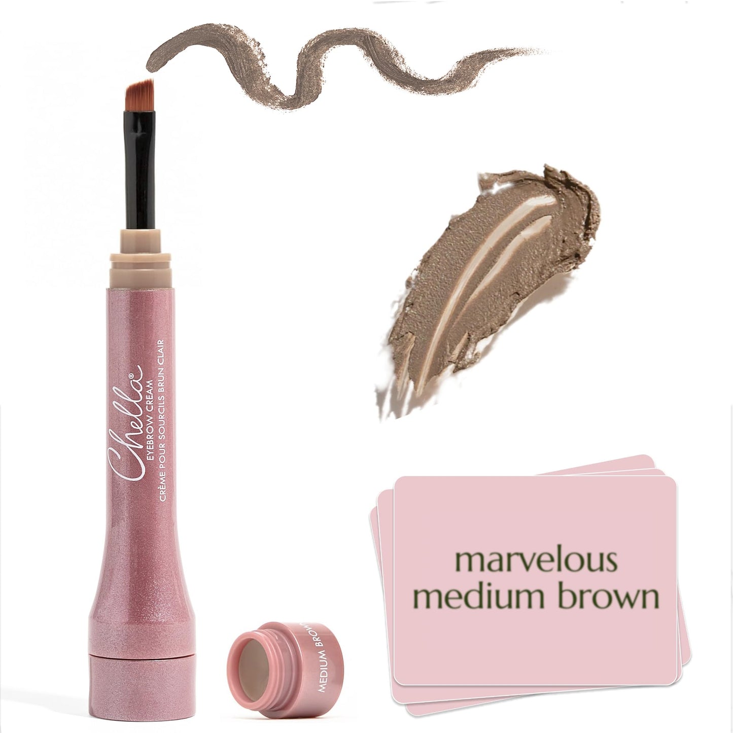 Chella Eyebrow Cream, Marvelous Medium Brown - Vegan, Cruelty Free, Paraben Free, Gluten Free Eyebrow Pomade Makeup - Long Wearing, Velvet Consistency, Water Proof - dailyvitalstore