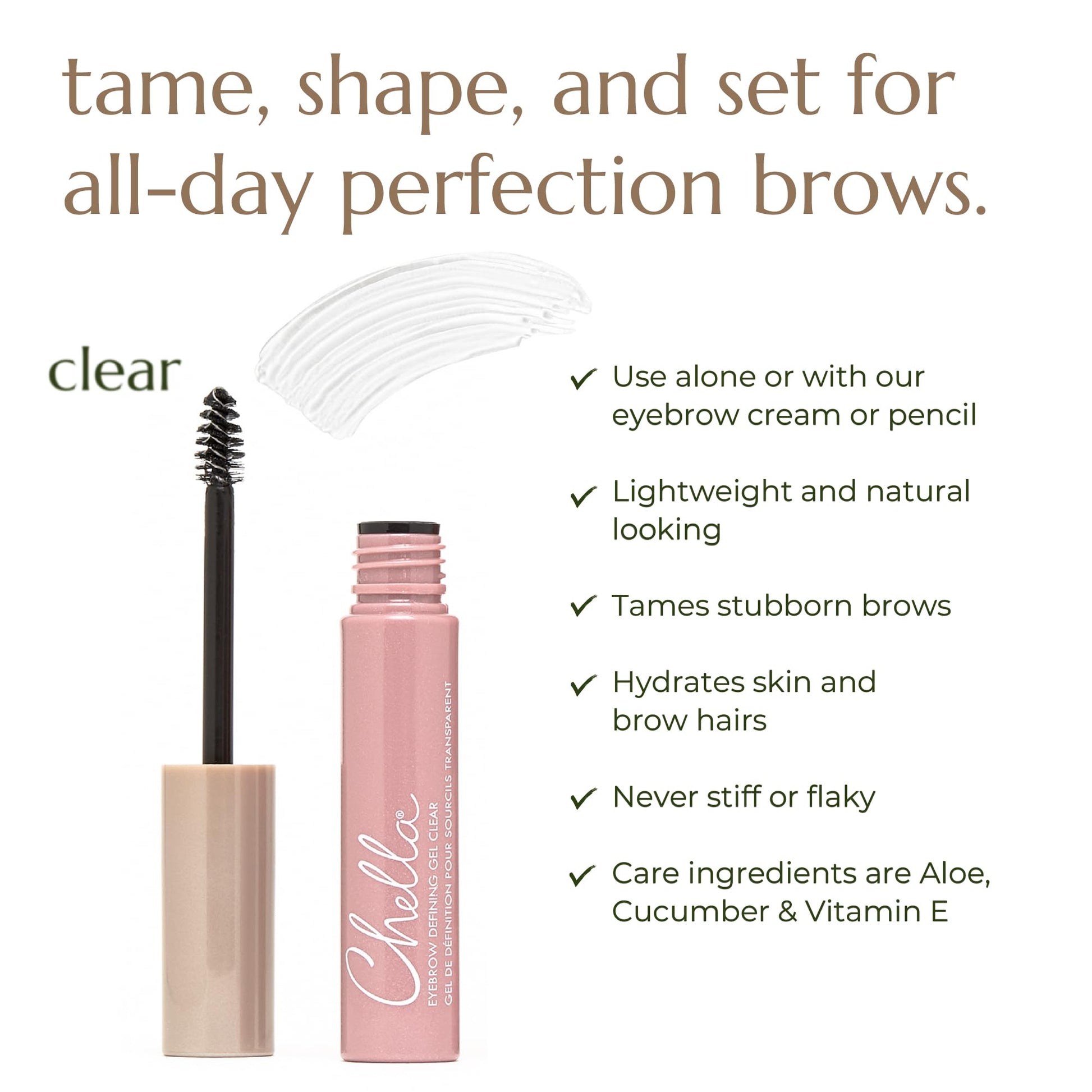 Chella Eyebrow Gel, Defining Clear Eyebrow Gel - Lightweight Formula for Natural, Long Lasting Makeup - Vegan, Cruelty Free, Paraben Free, Gluten Free - dailyvitalstore