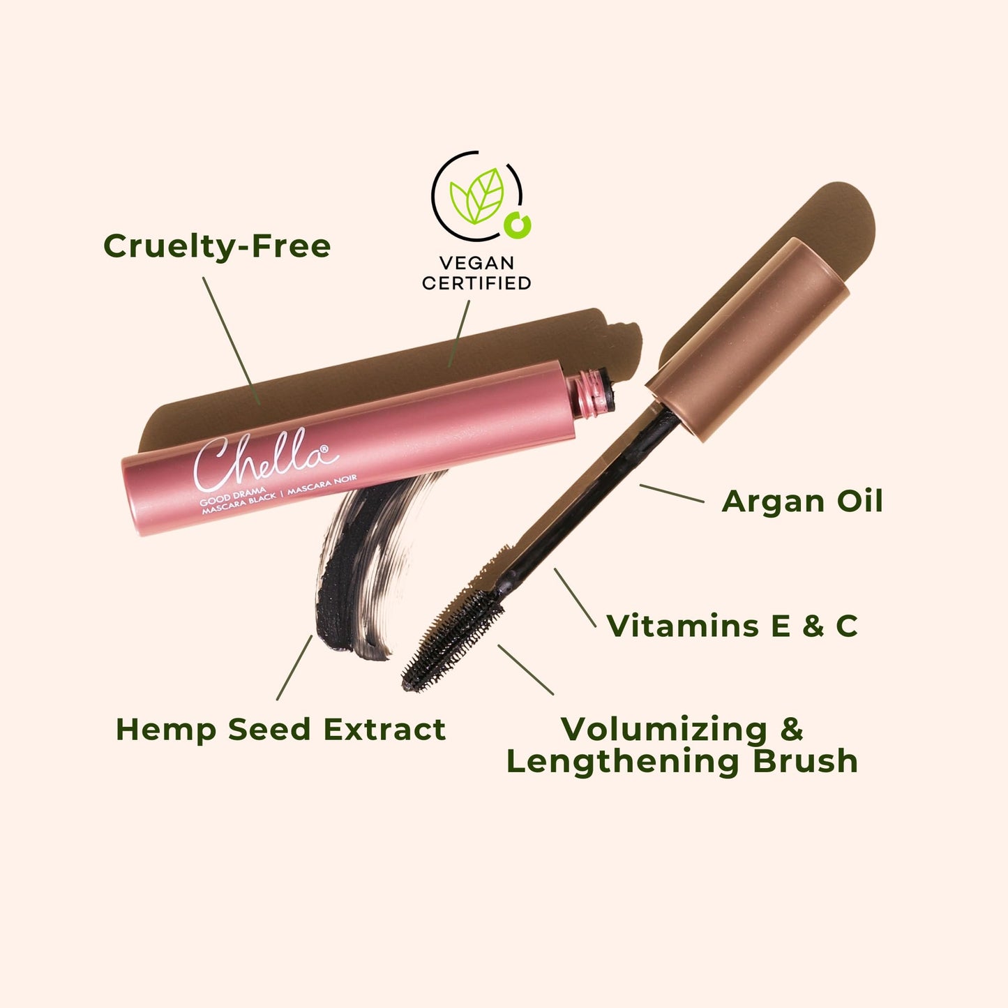 Chella Good Drama Vegan Mascara, 0.33 Fl. Oz (Black) - dailyvitalstore