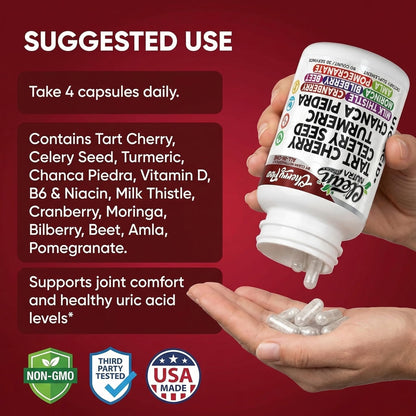 Cherry Flow Tart Cherry Capsules Uric Acid Support Celery Seed Turmeric Chanca Piedra Vitamin D Vitamin B6 Niacin Milk Thistle Moringa Extract Pomegranate Beets 90 Count By Clean Nutra - dailyvitalstore