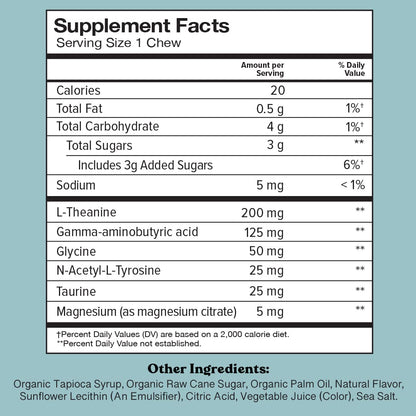 Chewsy So Long Stress, Calm Fruity Chews, Stay Calm & Focused. w/L-theanine, Amino Acid, GABA, Glycine, Tyrosine, Taurine & Magnesium. Non-GMO and Gluten-Free. Tropical Fruity Chews, 30-Day Supply - dailyvitalstore