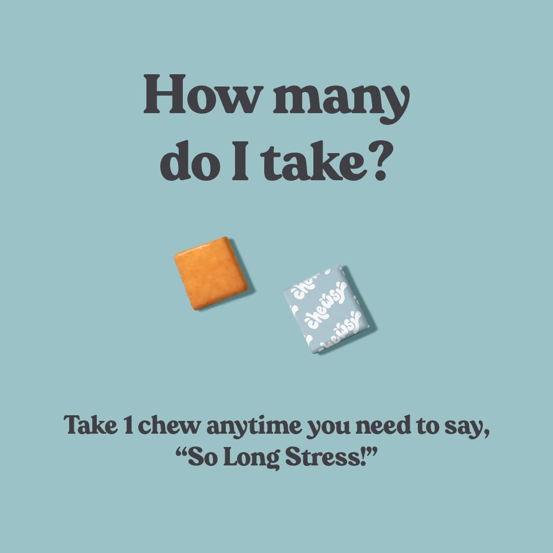 Chewsy So Long Stress, Calm Fruity Chews, Stay Calm & Focused. w/L-theanine, Amino Acid, GABA, Glycine, Tyrosine, Taurine & Magnesium. Non-GMO and Gluten-Free. Tropical Fruity Chews, 30-Day Supply - dailyvitalstore
