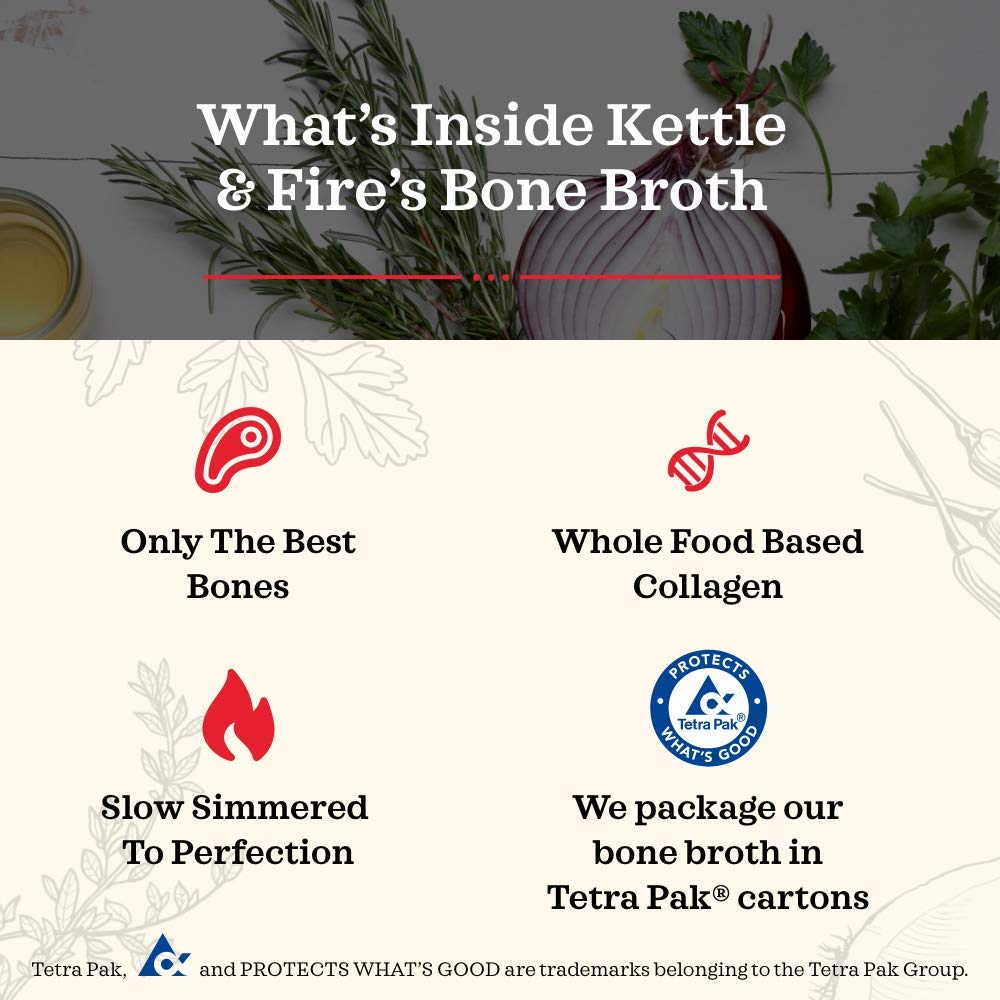 Chicken Bone Broth Soup by Kettle and Fire, Pack of 6, Keto Diet, Paleo Friendly, Whole 30 Approved, Gluten Free, with Collagen, 10g of protein, 16.9 Ounce (Pack of 6) - dailyvitalstore