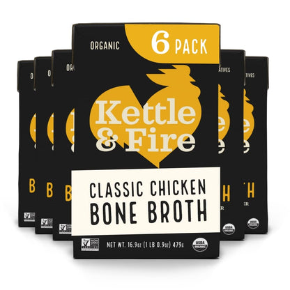 Chicken Bone Broth Soup by Kettle and Fire, Pack of 6, Keto Diet, Paleo Friendly, Whole 30 Approved, Gluten Free, with Collagen, 10g of protein, 16.9 Ounce (Pack of 6) - dailyvitalstore