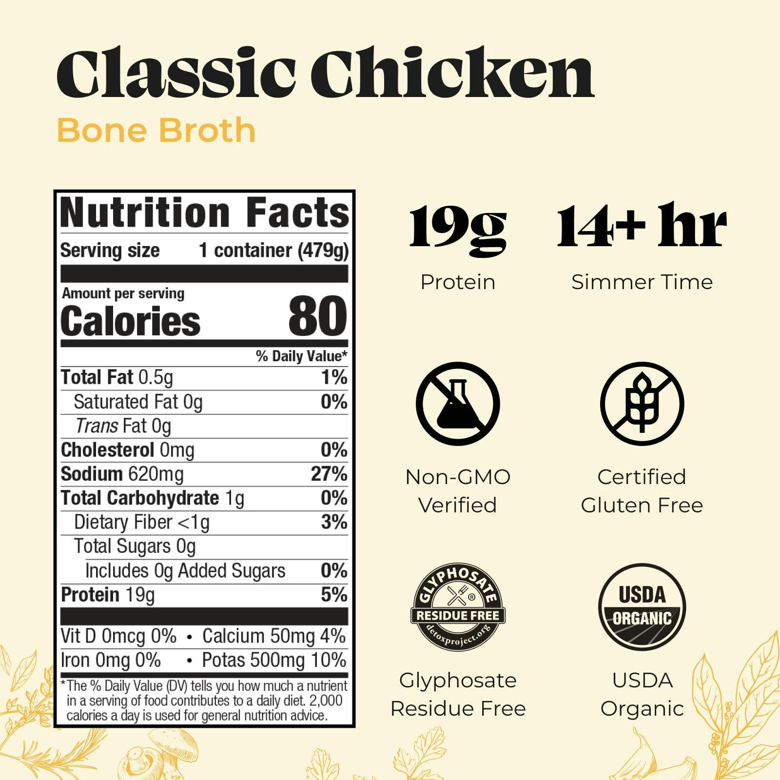 Chicken Bone Broth Soup by Kettle and Fire, Pack of 6, Keto Diet, Paleo Friendly, Whole 30 Approved, Gluten Free, with Collagen, 10g of protein, 16.9 Ounce (Pack of 6) - dailyvitalstore