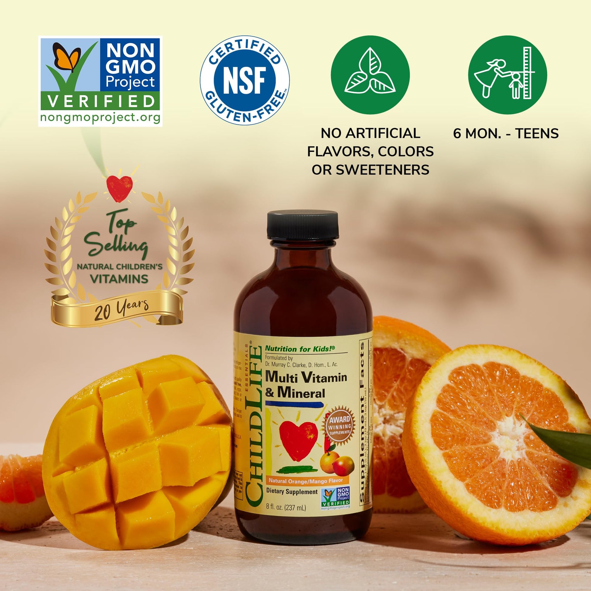 CHILDLIFE ESSENTIALS Kids Multivitamin & Mineral - Kids Vitamins, Liquid Multivitamin for Kids, Toddler Multivitamins, Liquid Vitamins, Baby Multivitamin - Natural Orange & Mango, 8 Fl Oz (Pack of 4) - dailyvitalstore