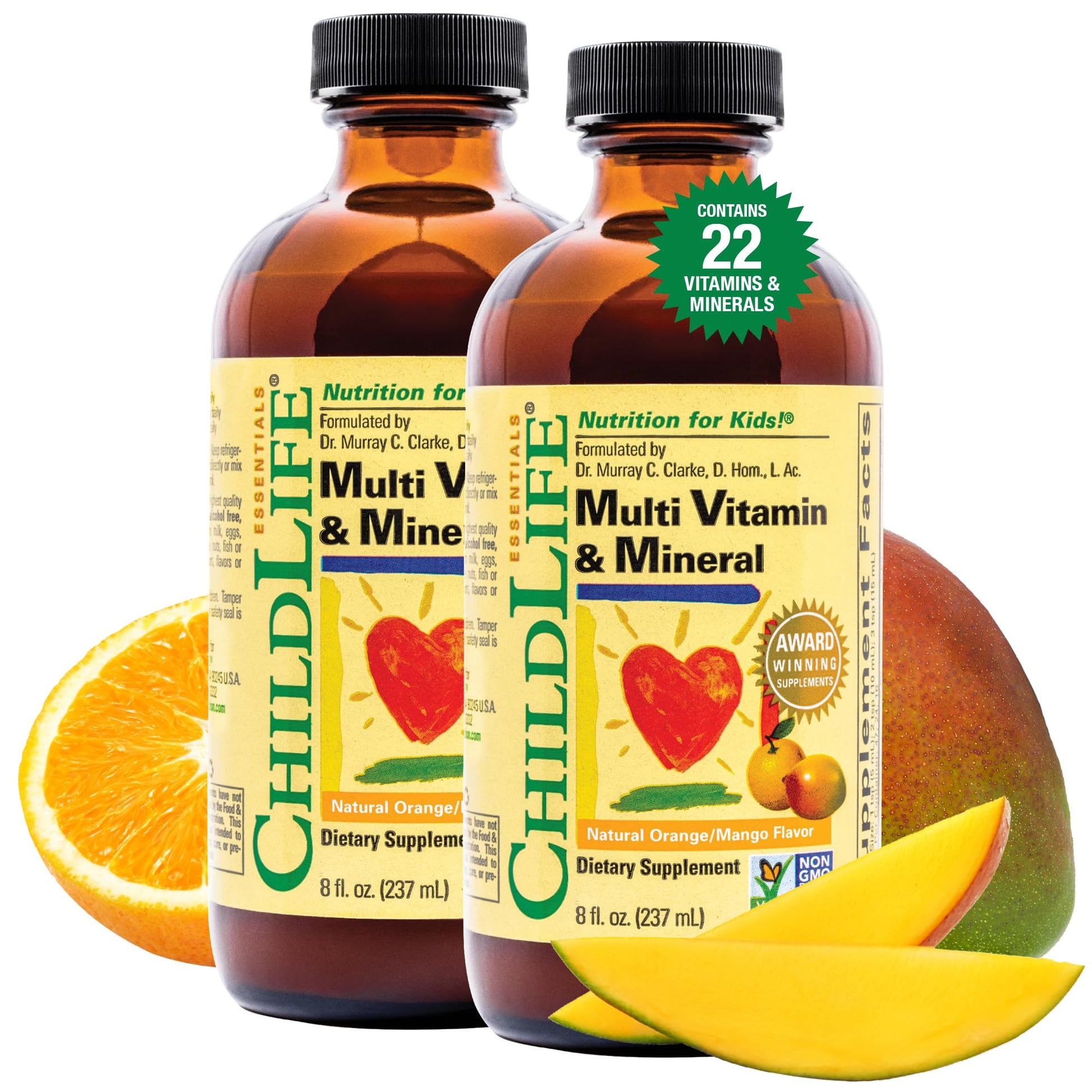 CHILDLIFE ESSENTIALS Kids Multivitamin & Mineral - Kids Vitamins, Liquid Multivitamin for Kids, Toddler Multivitamins, Liquid Vitamins, Baby Multivitamin - Natural Orange & Mango, 8 Fl Oz (Pack of 2) - dailyvitalstore