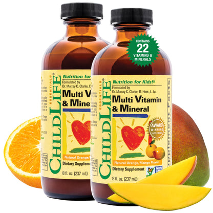 CHILDLIFE ESSENTIALS Kids Multivitamin & Mineral - Kids Vitamins, Liquid Multivitamin for Kids, Toddler Multivitamins, Liquid Vitamins, Baby Multivitamin - Natural Orange & Mango, 8 Fl Oz (Pack of 2) - dailyvitalstore