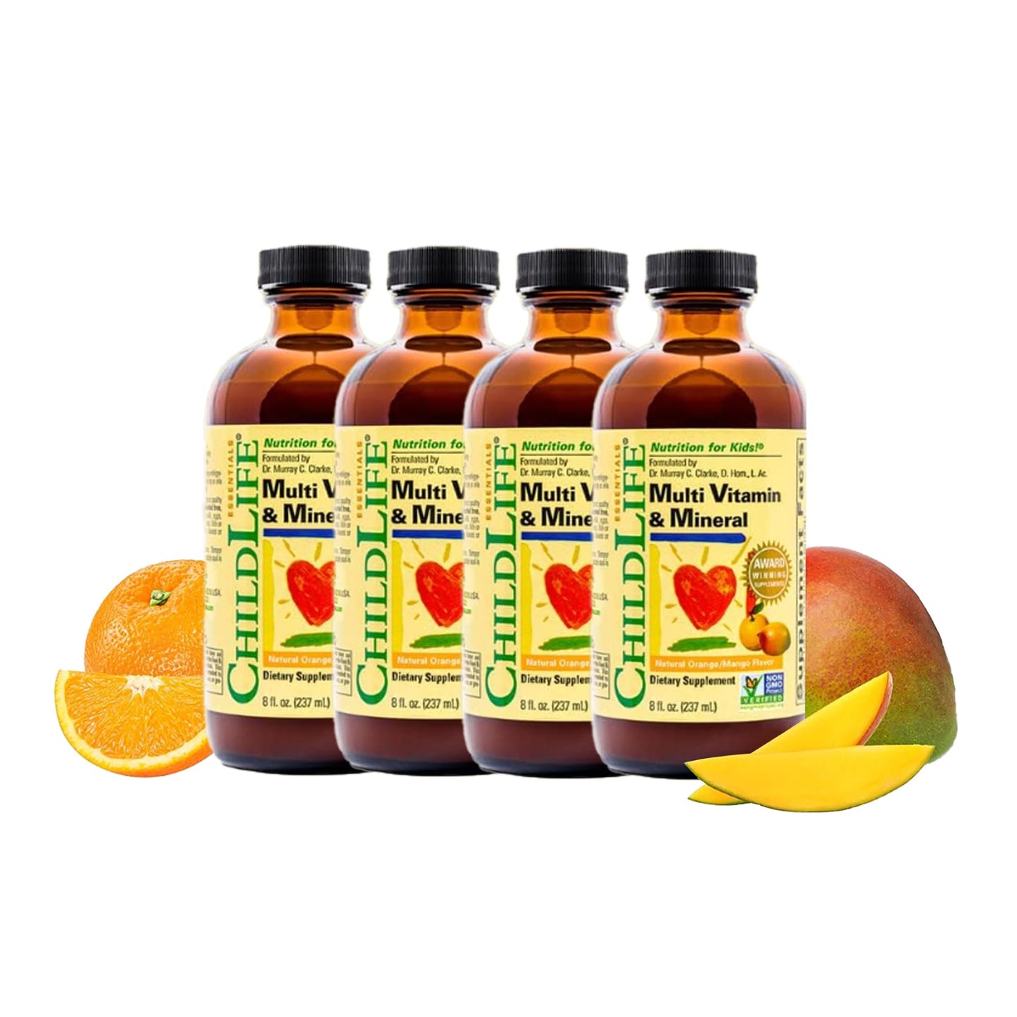CHILDLIFE ESSENTIALS Kids Multivitamin & Mineral - Kids Vitamins, Liquid Multivitamin for Kids, Toddler Multivitamins, Liquid Vitamins, Baby Multivitamin - Natural Orange & Mango, 8 Fl Oz (Pack of 4) - dailyvitalstore