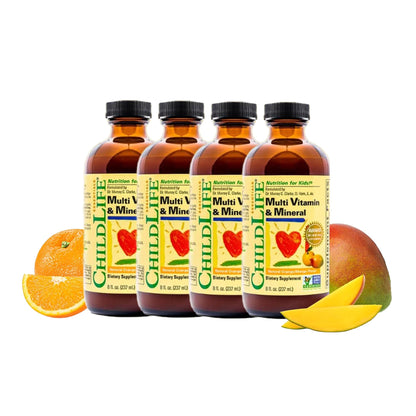 CHILDLIFE ESSENTIALS Kids Multivitamin & Mineral - Kids Vitamins, Liquid Multivitamin for Kids, Toddler Multivitamins, Liquid Vitamins, Baby Multivitamin - Natural Orange & Mango, 8 Fl Oz (Pack of 4) - dailyvitalstore