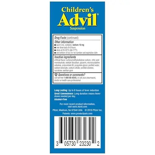 Children's Advil Pain Reliever and Fever Reducer, Dye Free and Sugar Free Ibuprofen Oral Suspension, Berry Flavored - 4 Fl Oz - dailyvitalstore