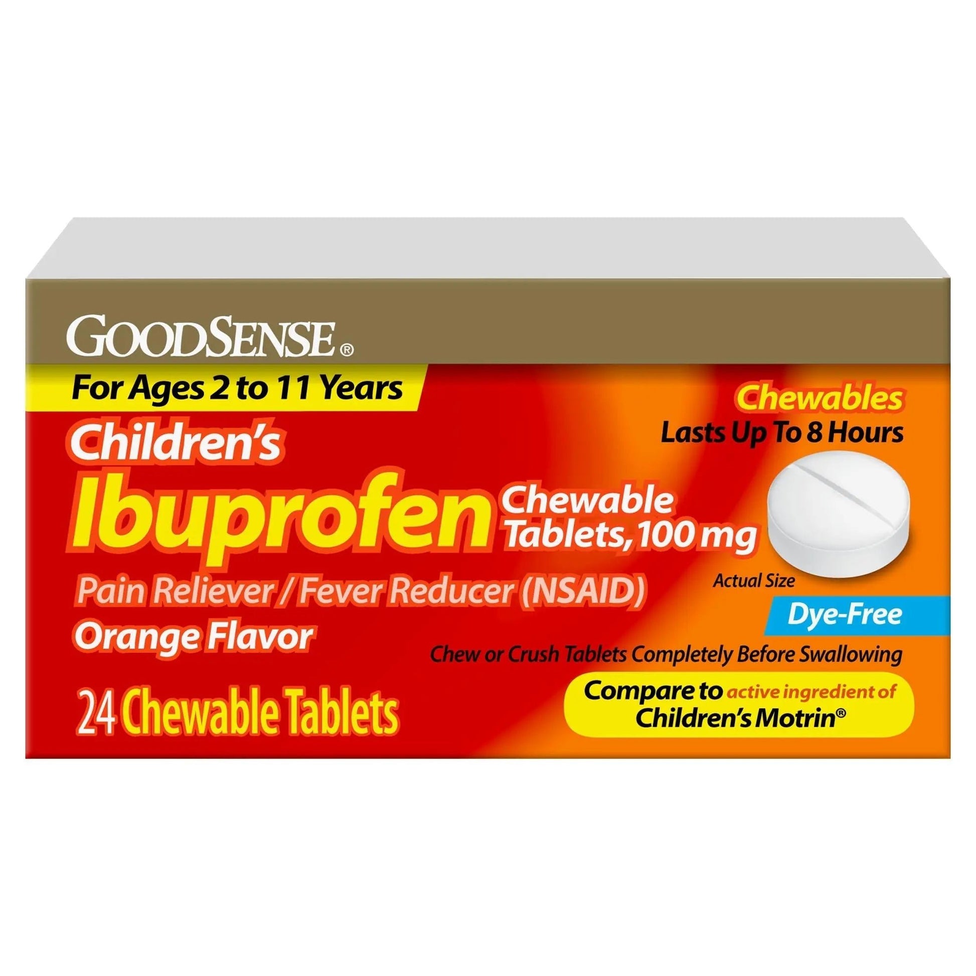 Childrens Ibuprofen Chewable Tablets, 100 mg, Orange Flavor, Pain Reliever and Fever Reducer, 24 Count - dailyvitalstore