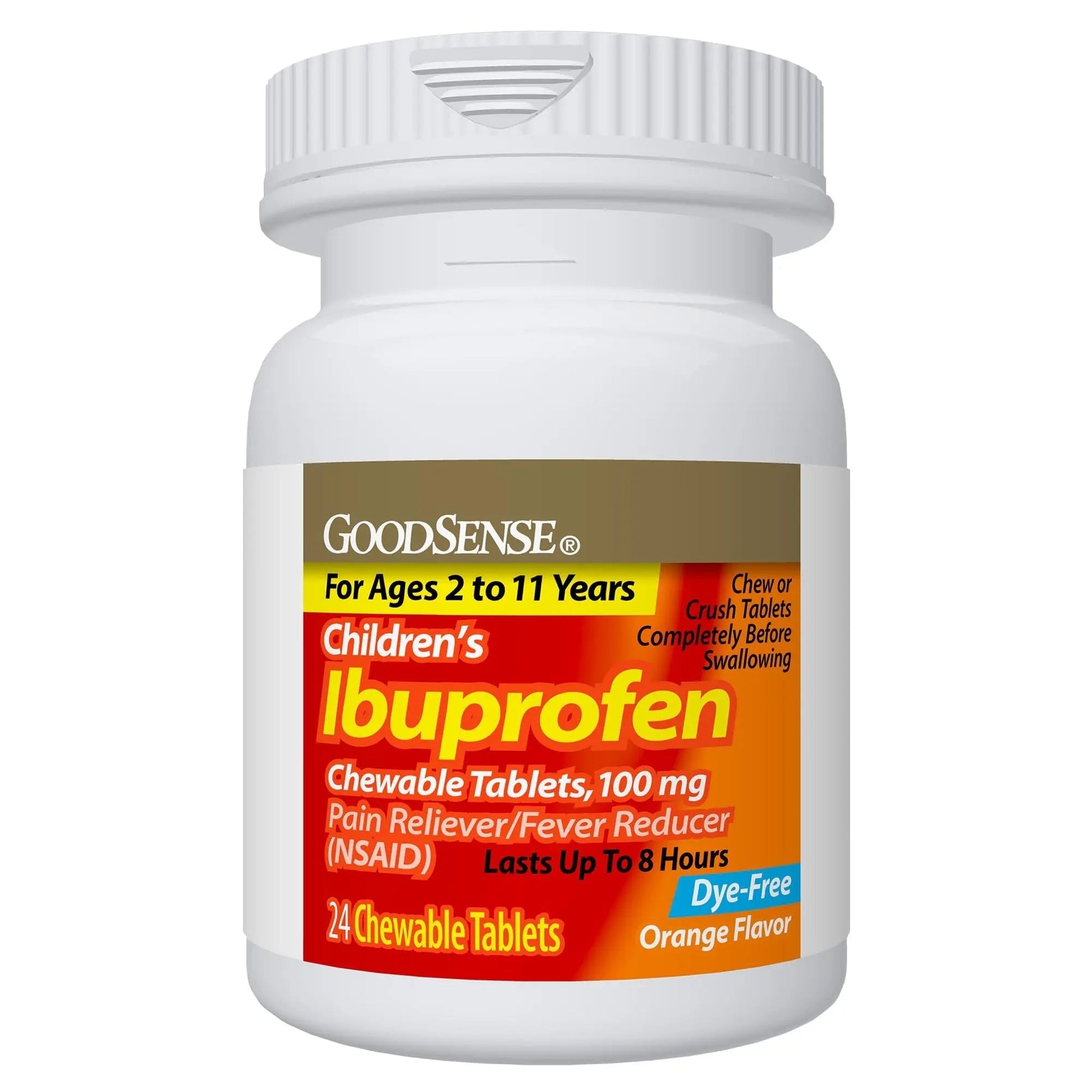 Childrens Ibuprofen Chewable Tablets, 100 mg, Orange Flavor, Pain Reliever and Fever Reducer, 24 Count - dailyvitalstore