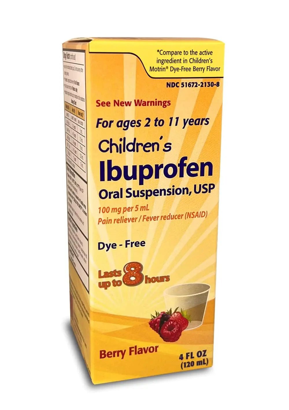 Children's Ibuprofen Oral Suspension 100 mg per 5 mL, 4 Fl Oz, Pain Reliever and Fever Reducer for Ages 2-11 Years, Dye-Free, Berry Flavor - dailyvitalstore