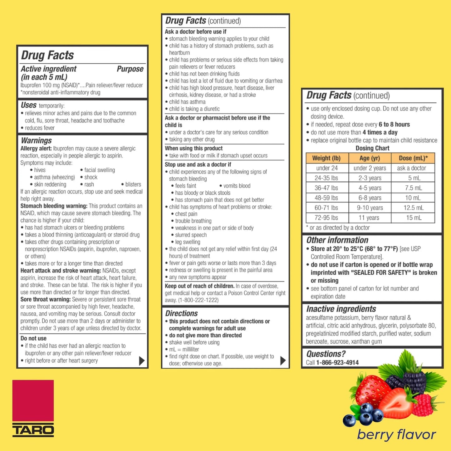 Children's Ibuprofen Oral Suspension 100 mg per 5 mL, 4 Fl Oz, Pain Reliever and Fever Reducer for Ages 2-11 Years, Dye-Free, Berry Flavor - dailyvitalstore
