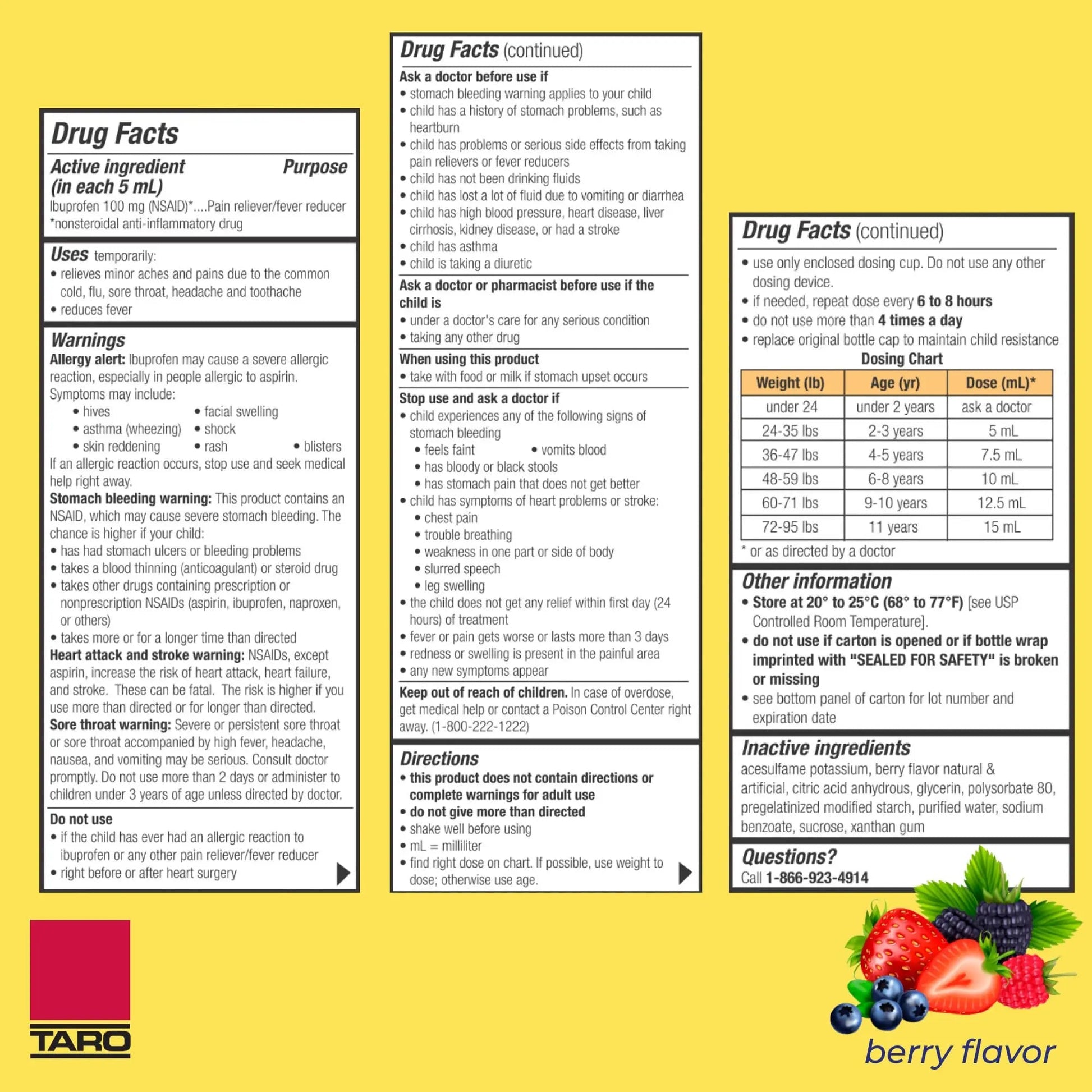 Children's Ibuprofen Oral Suspension 100 mg per 5 mL, 4 Fl Oz, Pain Reliever and Fever Reducer for Ages 2-11 Years, Dye-Free, Berry Flavor - dailyvitalstore