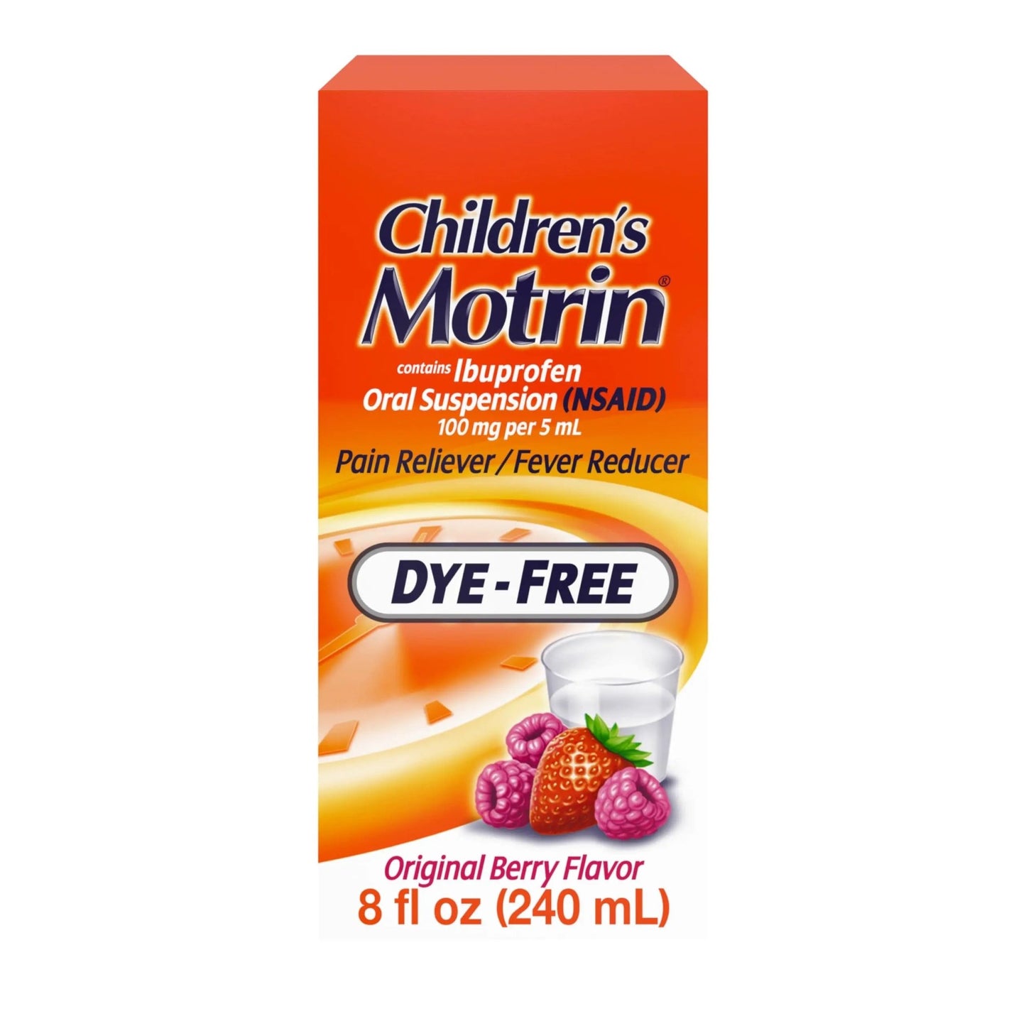 Children's Motrin Oral Suspension 100mg Ibuprofen Medicine, NSAID Fever Reducer & Pain Reliever for Minor Aches & Pains Due to Cold & Flu, Dye Free, Alcohol-Free, Berry Flavored, 8 fl. oz - dailyvitalstore
