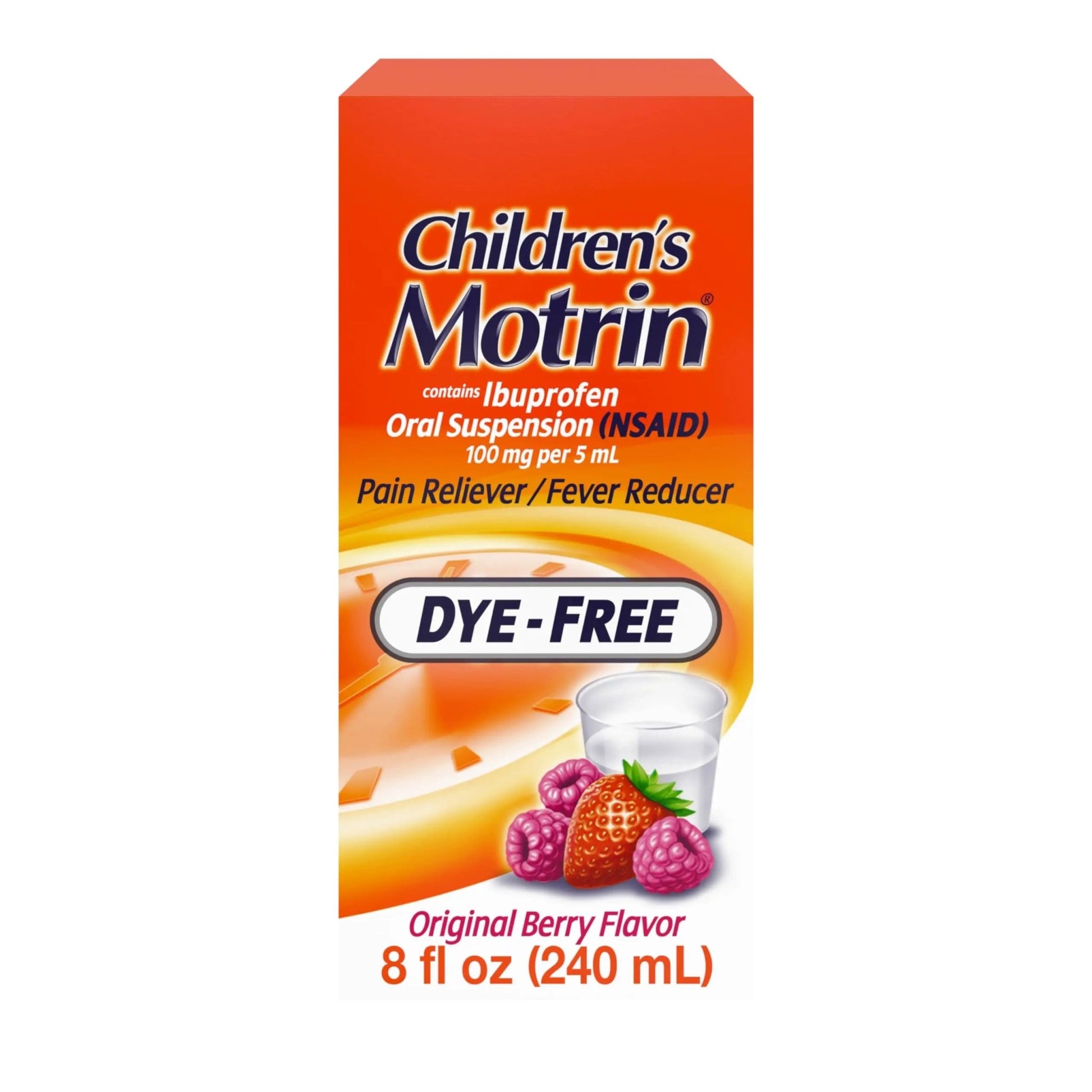 Children's Motrin Oral Suspension 100mg Ibuprofen Medicine, NSAID Fever Reducer & Pain Reliever for Minor Aches & Pains Due to Cold & Flu, Dye Free, Alcohol-Free, Berry Flavored, 8 fl. oz - dailyvitalstore