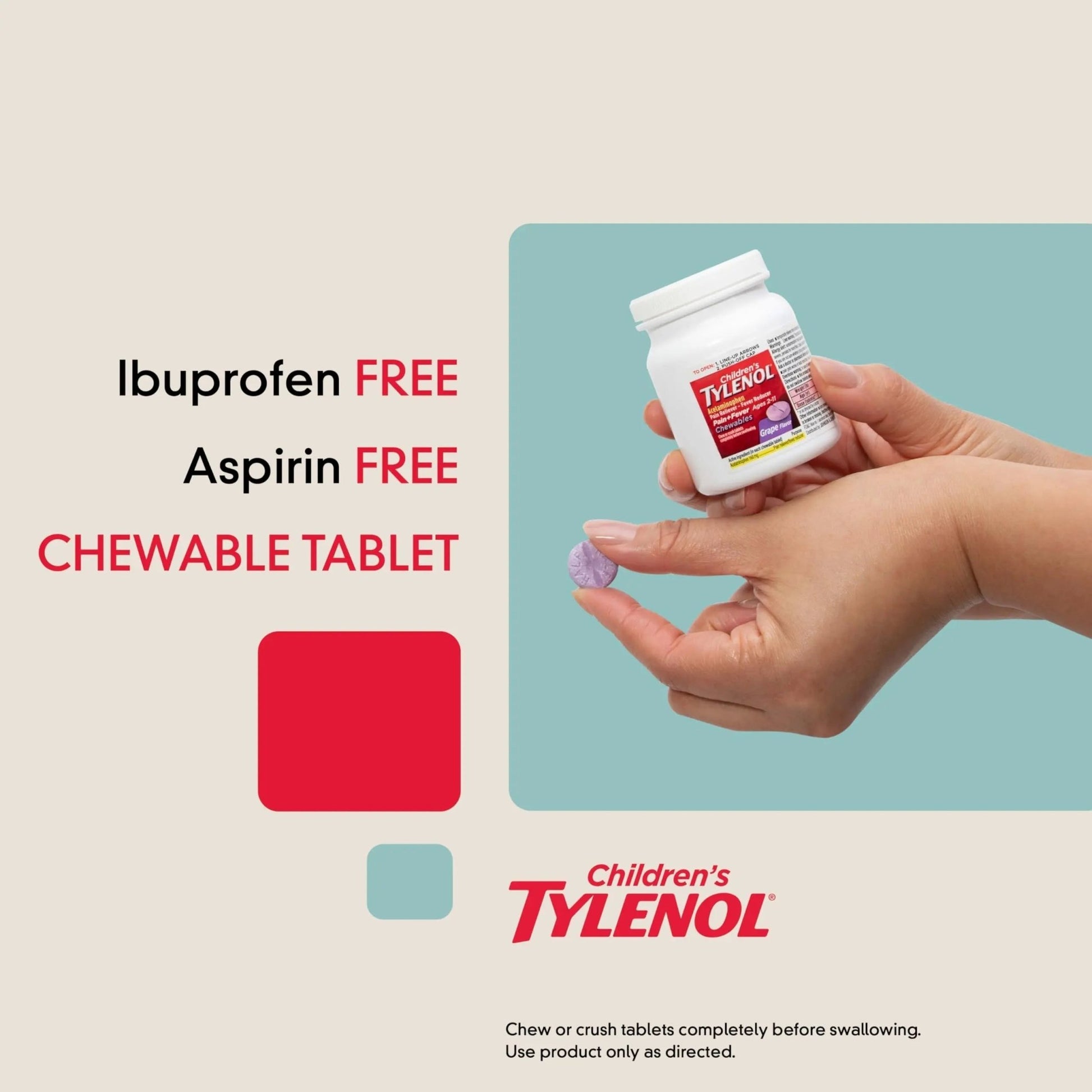 Children's Tylenol Chewables with 160 mg Acetaminophen, Pain Reliever & Fever Reducer for Kids' Cold + Flu Symptoms, Headache, Sore Throat & Toothache, Aspirin-Free, Grape Flavor, 24 ct - dailyvitalstore