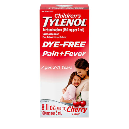 Children's Tylenol Liquid Pain Relief & Fever Medicine, Oral Suspension, Dye-Free, Acetaminophen, No Aspirin, No Ibuprofen, No High Fructose Corn Syrup; Cherry Flavor, 8 fl. oz.; Pack of 1 - dailyvitalstore