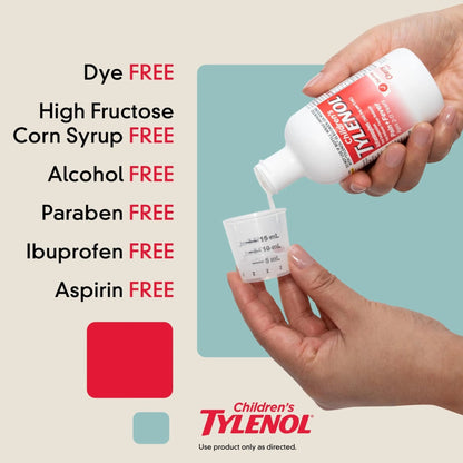 Children's Tylenol Liquid Pain Relief & Fever Medicine, Oral Suspension, Dye-Free, Acetaminophen, No Aspirin, No Ibuprofen, No High Fructose Corn Syrup; Cherry Flavor, 8 fl. oz.; Pack of 1 - dailyvitalstore