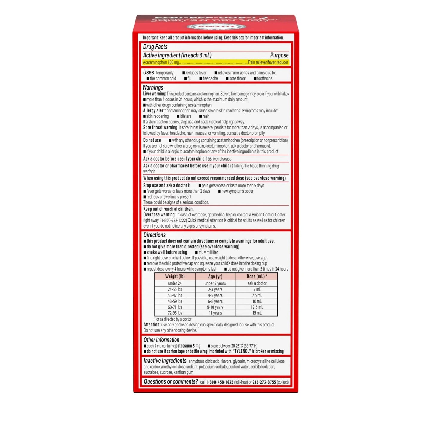 Children's Tylenol Liquid Pain Relief & Fever Medicine, Oral Suspension, Dye-Free, Acetaminophen, No Aspirin, No Ibuprofen, No High Fructose Corn Syrup; Cherry Flavor, 8 fl. oz.; Pack of 1 - dailyvitalstore