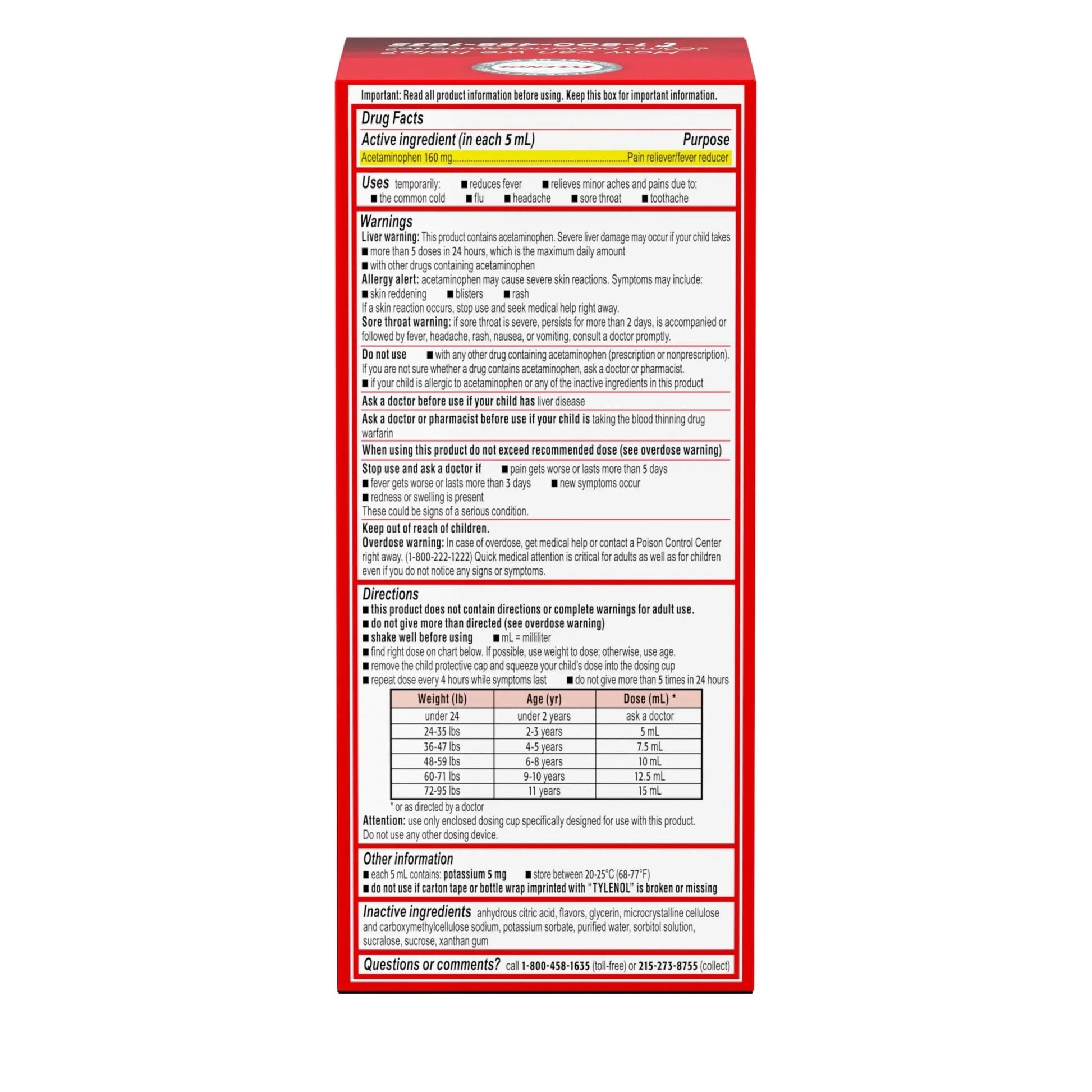 Children's Tylenol Liquid Pain Relief & Fever Medicine, Oral Suspension, Dye-Free, Acetaminophen, No Aspirin, No Ibuprofen, No High Fructose Corn Syrup; Cherry Flavor, 8 fl. oz.; Pack of 1 - dailyvitalstore