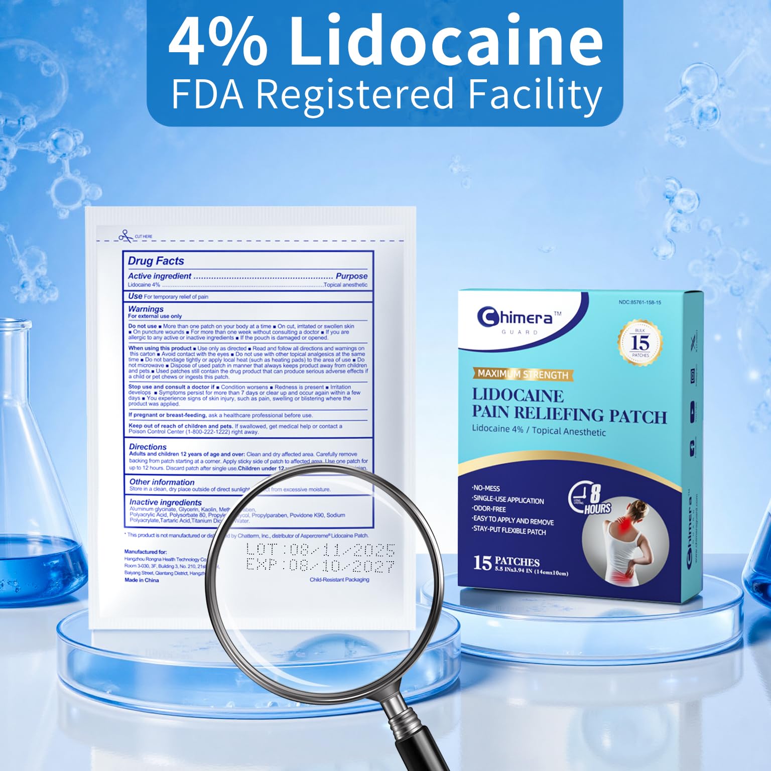 Chimera GUARD 4% Lidocaine Pain Relief Patches (80ct) - F-SA/H-SA Eligible Maximum Strength Numbing Gel Patch for Muscle, Joint, Nerve, Sciatica Pain - Odorless, Stay-Put & 8-Hour Long Lasting - dailyvitalstore