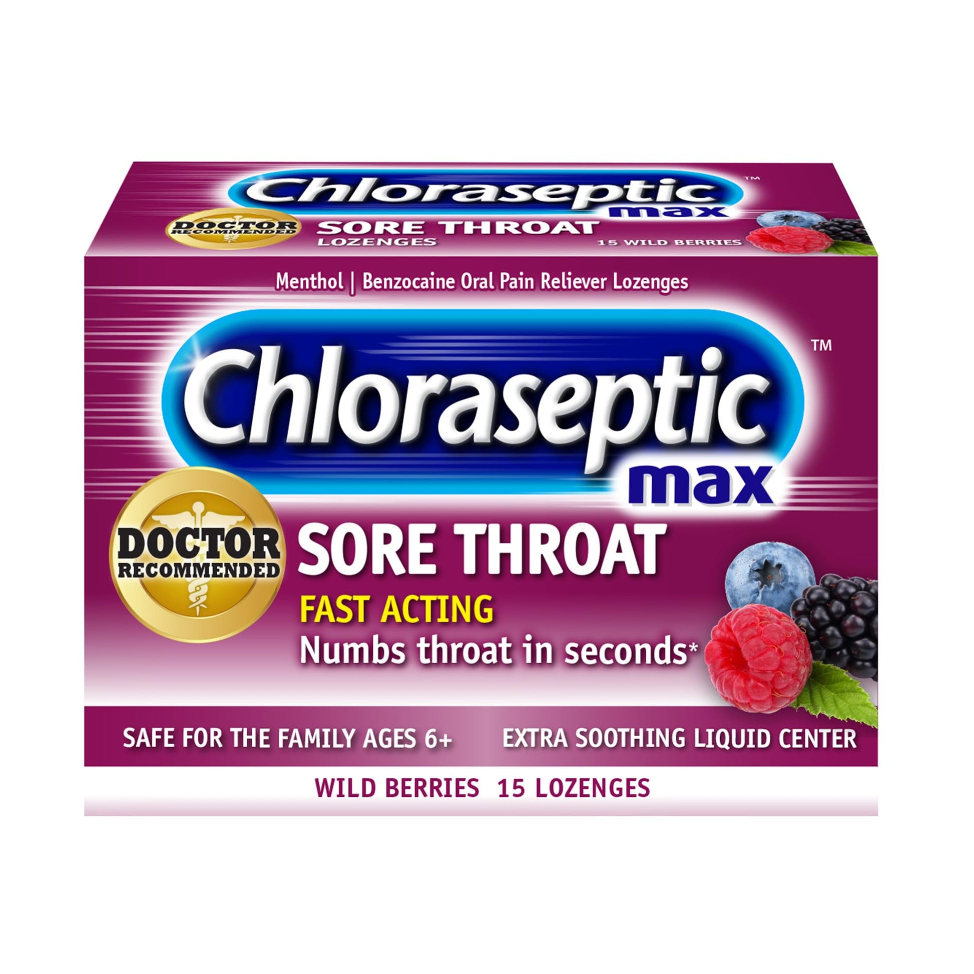 Chloraseptic Max Strength Sore Throat Relief Lozenges, Wild Berry, Drops with Liquid Center to Numb Sore Throat, 15 Count - dailyvitalstore