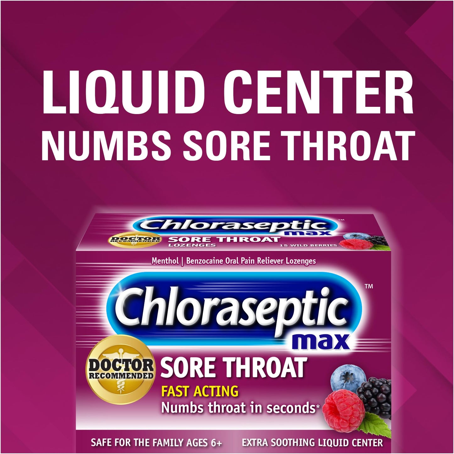 Chloraseptic Max Strength Sore Throat Relief Lozenges, Wild Berry, Drops with Liquid Center to Numb Sore Throat, 15 Count - dailyvitalstore