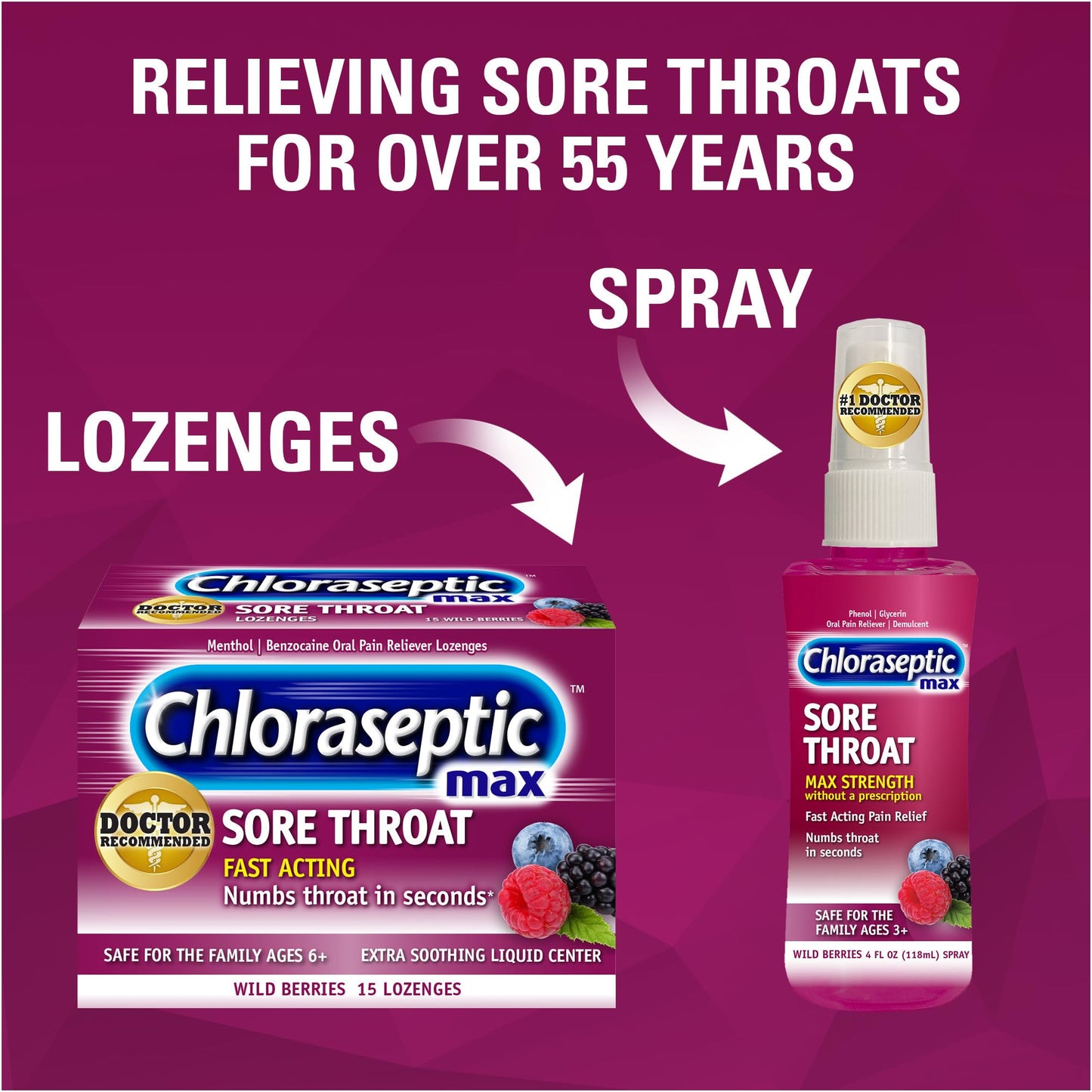 Chloraseptic Max Strength Sore Throat Relief Lozenges, Wild Berry, Drops with Liquid Center to Numb Sore Throat, 15 Count - dailyvitalstore