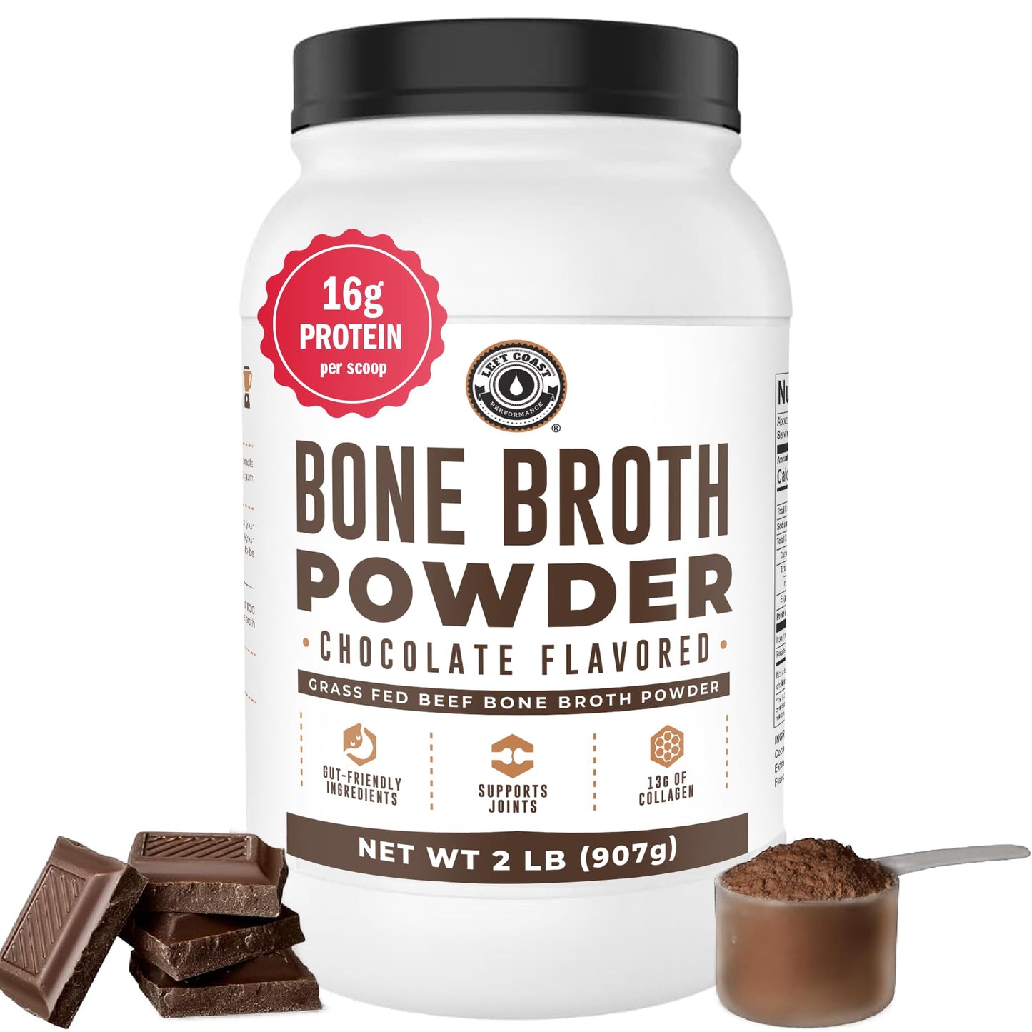 Chocolate Bone Broth Protein Powder - 100% Grass Fed Beef Bone Broth with 16g Protein & 13g Collagen per Serving - Great for Shakes & Hot Chocolate - Keto Friendly Low Carb - dailyvitalstore